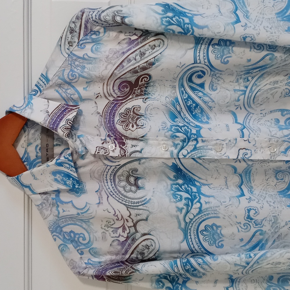 🌊Etro🌊 - Men's White/Blue/Purple Paisley L/S Button Down - Picture 5 of 11